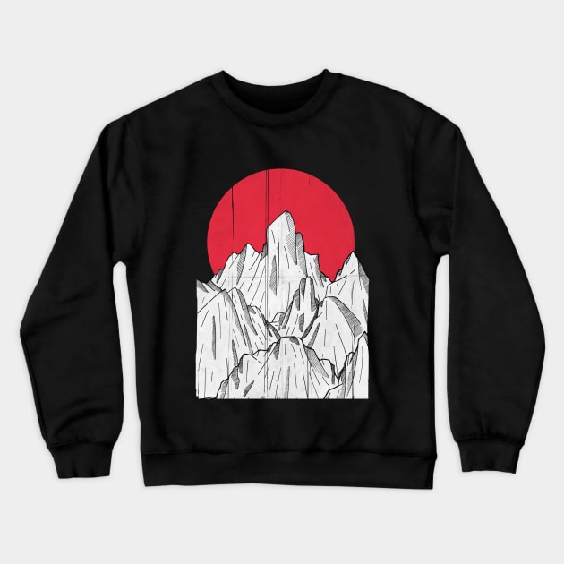 The red sun and the mountains Crewneck Sweatshirt by Swadeillustrations